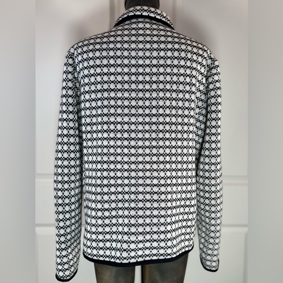 Coldwater Creek Black White Zip Front Hybrid Sweater Jacket Fleece Back XL - Picture 2 of 10
